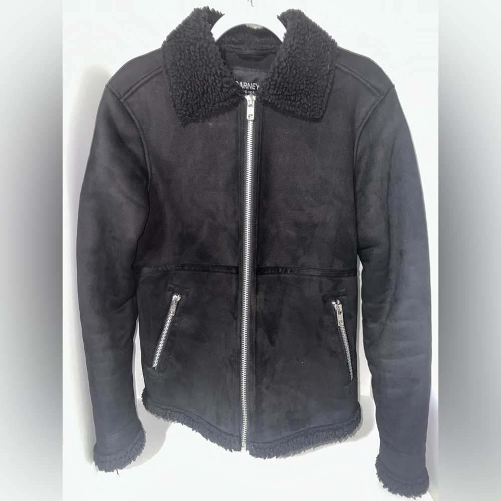 Barneys Originals faux shearling fully sherpa lined jacket in black. Size S.